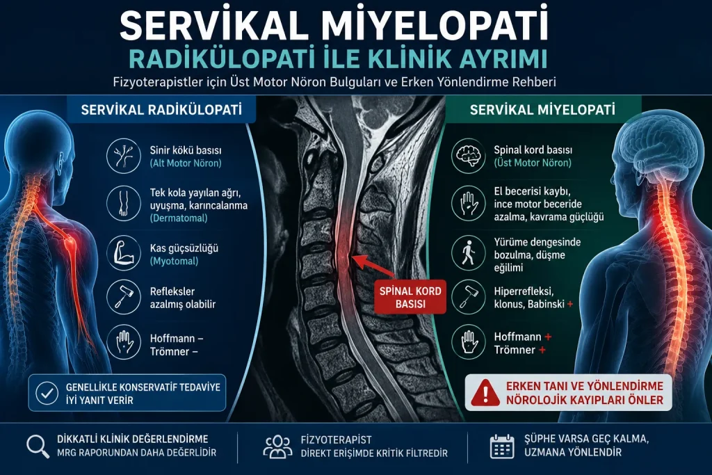 Servikal miyelopati belirtileri ile servikal radikülopati bulgularının klinik karşılaştırması